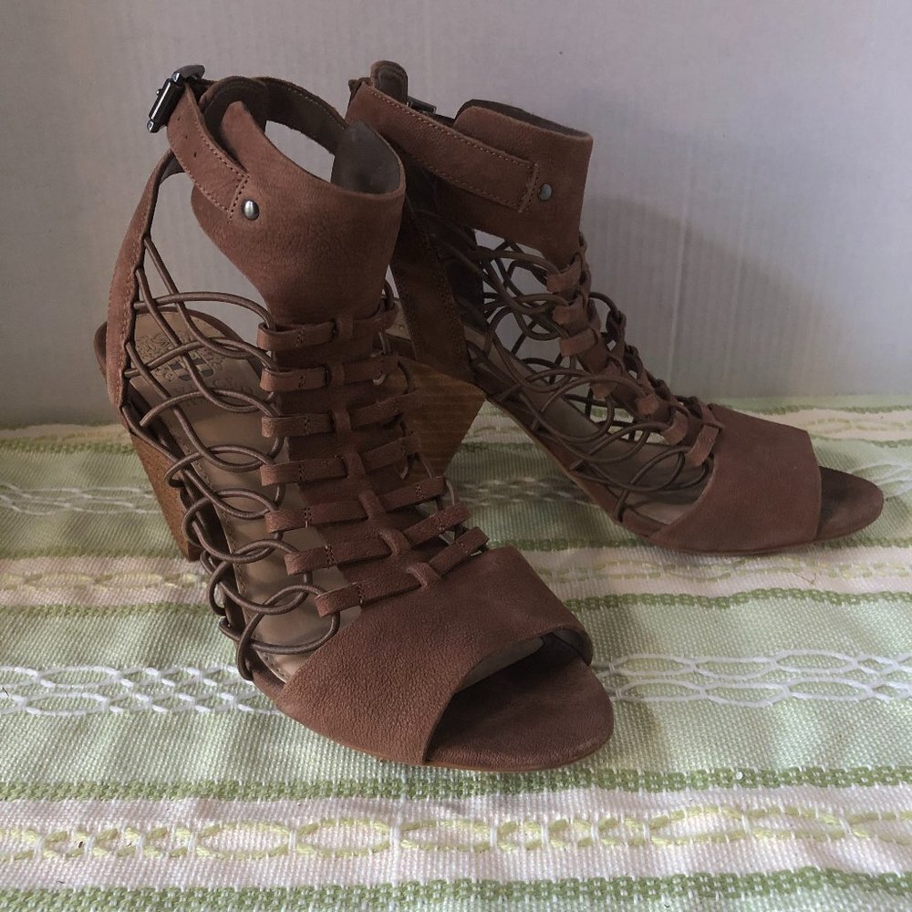Vince Camuto Evel Caged Sandal Brown 8.5